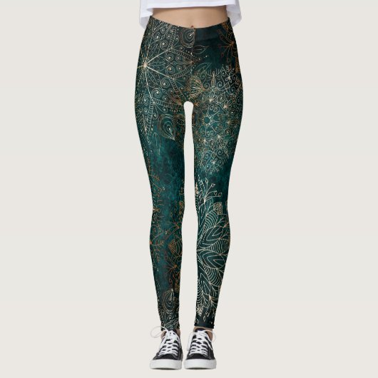 Elegantes Gold und Aquamarines Mandala-Muster Leggings (Vorderseite)