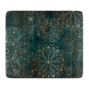 Elegantes Gold und Aquamarines Mandala-Muster Schneidebrett
