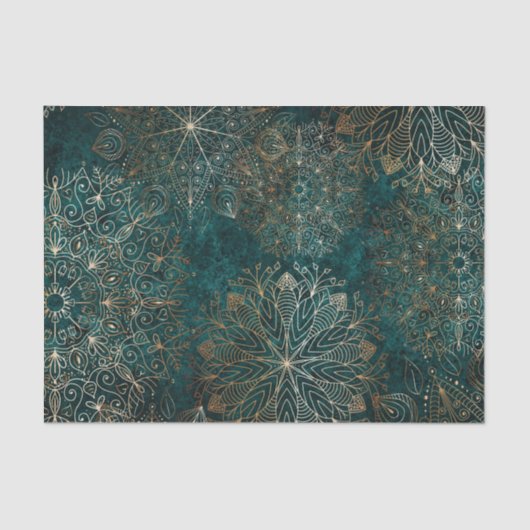 Elegantes Gold und Aquamarines Mandala-Muster Seidenpapier (Vorderseite)
