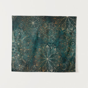 Elegantes Gold und Aquamarines Mandala-Muster Wandteppich