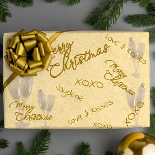 Elegantes Gold- und Beige-Weihnachtsmotiv Geschenkpapier Set