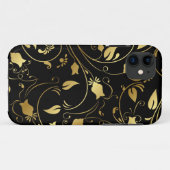 Elegantes Gold und Black Floral iPhone Case (Rückseite (Horizontal))