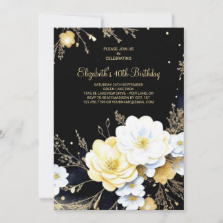 Elegantes Gold und Black Online 40. Geburtstag Einladung
