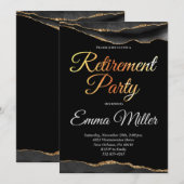 Elegantes Gold- und Black Rentirement-Party Einladung (Vorne/Hinten)