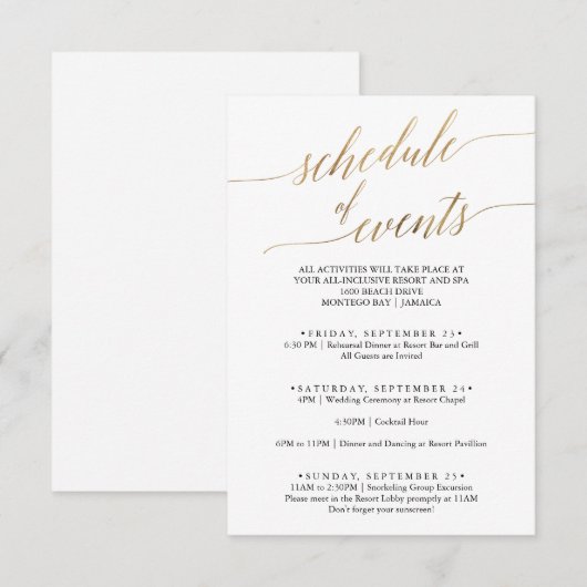 Elegantes Gold und Black Wedding Programm (Vorne/Hinten)