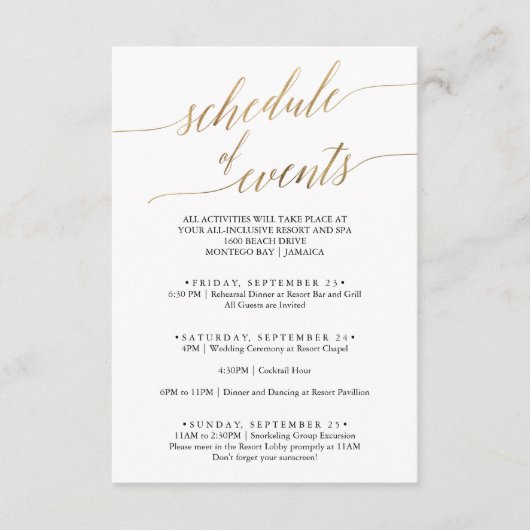 Elegantes Gold und Black Wedding Programm (Vorderseite)