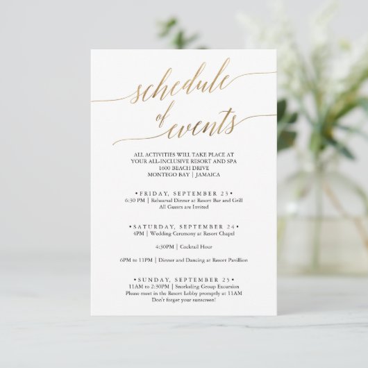 Elegantes Gold und Black Wedding Programm (Stehend Vorderseite)