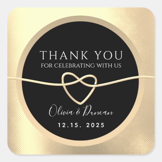 Elegantes Gold und Black Wedding Vielen Dank Quadratischer Aufkleber (Vorderseite)