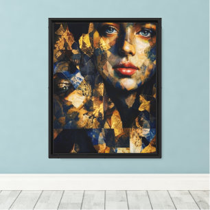 Elegantes Gold- und Blau-Mosaik-Frauenporträt - Ab Leinwanddruck