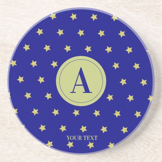 Elegantes Gold- und Blau-Sternmuster-Monogramm Getränkeuntersetzer (Vorne)