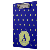 Elegantes Gold- und Blau-Sternmuster-Monogramm Klemmbrett (Links)