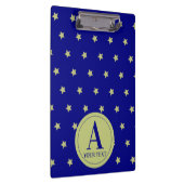 Elegantes Gold- und Blau-Sternmuster-Monogramm Klemmbrett (Rechts)