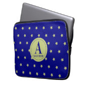 Elegantes Gold- und Blau-Sternmuster-Monogramm Laptopschutzhülle (Vorderseite Links)