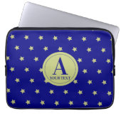 Elegantes Gold- und Blau-Sternmuster-Monogramm Laptopschutzhülle (Vorderseite)