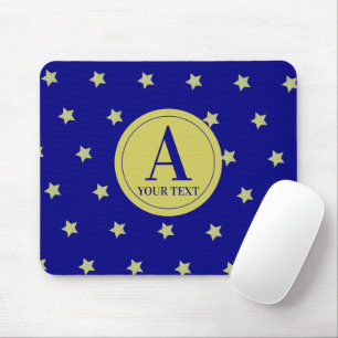 Elegantes Gold- und Blau-Sternmuster-Monogramm Mousepad