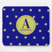 Elegantes Gold- und Blau-Sternmuster-Monogramm Mousepad (Vorne)