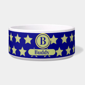 Elegantes Gold- und Blau-Sternmuster-Monogramm Napf