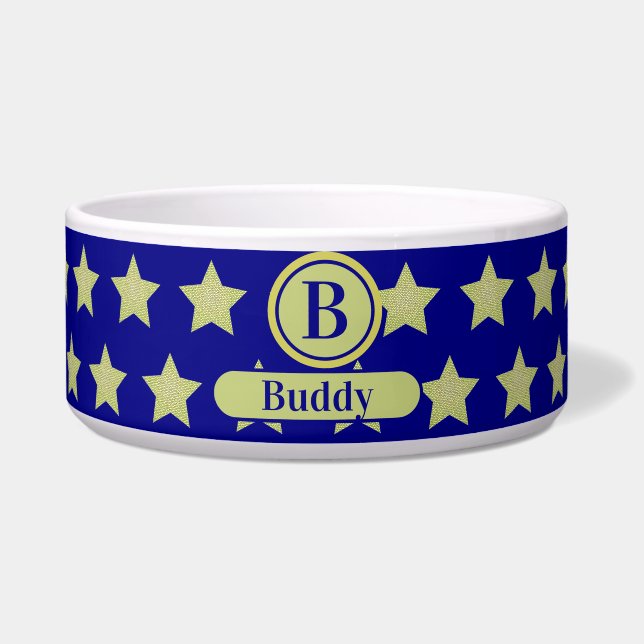 Elegantes Gold- und Blau-Sternmuster-Monogramm Napf (Vorderseite)