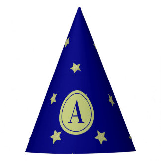 Elegantes Gold- und Blau-Sternmuster-Monogramm Partyhütchen