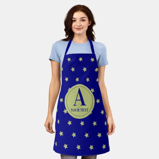 Elegantes Gold- und Blau-Sternmuster-Monogramm Schürze (Getragen)