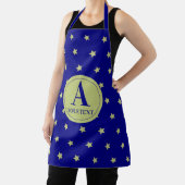 Elegantes Gold- und Blau-Sternmuster-Monogramm Schürze (InSitu)
