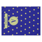 Elegantes Gold- und Blau-Sternmuster-Monogramm Tischdecke (Vorderseite (Horizontal))