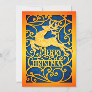 Elegantes Gold und Blauer Rentier "Frohe Weihnacht Feiertagskarte