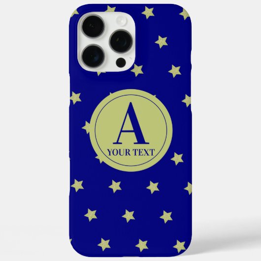 Elegantes Gold- und Blauster-Muster-Monogramm Case-Mate iPhone Hülle (Rückseite)