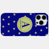 Elegantes Gold- und Blauster-Muster-Monogramm Case-Mate iPhone Hülle (Rückseite (Horizontal))