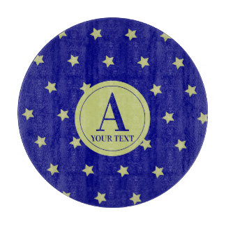 Elegantes Gold- und Blauster-Muster-Monogramm Schneidebrett