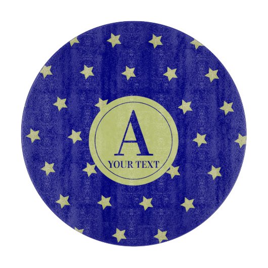 Elegantes Gold- und Blauster-Muster-Monogramm Schneidebrett (Vorderseite)