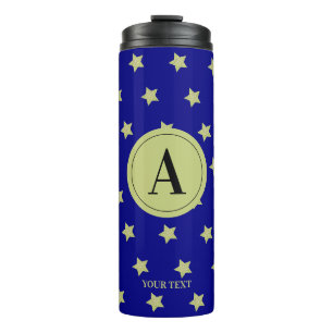 Elegantes Gold- und Blauster-Muster-Monogramm Thermosbecher
