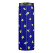 Elegantes Gold- und Blauster-Muster-Monogramm Thermosbecher (Rückseite)