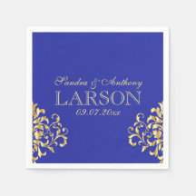 Elegantes Gold und Blue Damask Hochzeit von Napkin