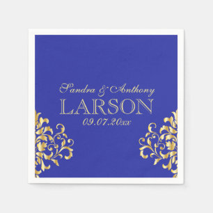 Elegantes Gold und Blue Damask Hochzeit von Napkin Serviette