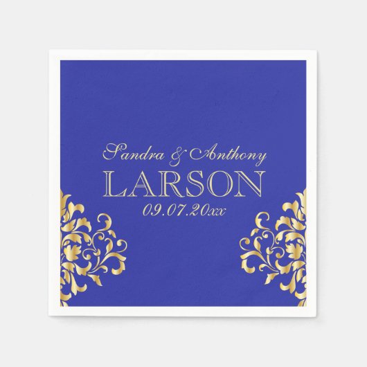 Elegantes Gold und Blue Damask Hochzeit von Napkin Serviette (Vorderseite)