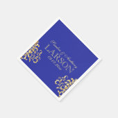 Elegantes Gold und Blue Damask Hochzeit von Napkin Serviette (Ecke)