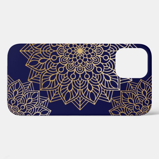 Elegantes Gold und Blue Mandala Muster Case-Mate iPhone Hülle (Rückseite (Horizontal))
