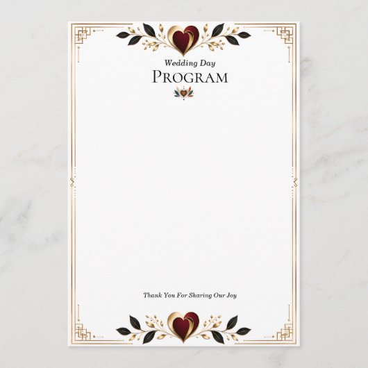 Elegantes Gold- und Burgunder-Herz-Hochzeitsprogra Programm (Vorderseite)