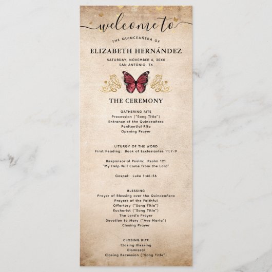 Elegantes Gold- und Burgundy Quince Butterfly-Prog Programm (Vorderseite)