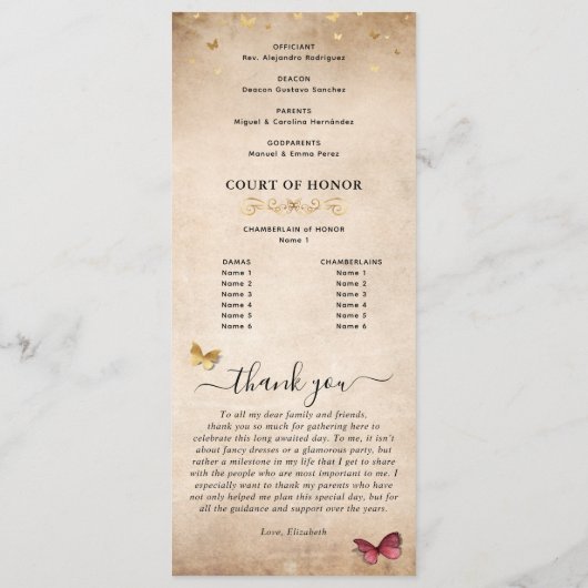 Elegantes Gold- und Burgundy Quince Butterfly-Prog Programm (Rückseite)