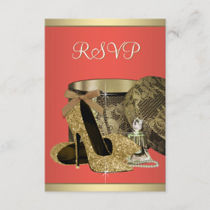 Elegantes Gold und Coral Guava Geburtstagsparty UA RSVP Karte