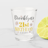 Elegantes Gold und Daisies 21. Geburtstag Party Schnapsglas (Vorderseite)