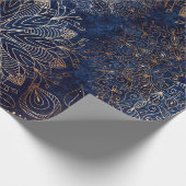 Elegantes Gold- und Dark Blue Floral Mandala Muste Geschenkpapier (Ecke)
