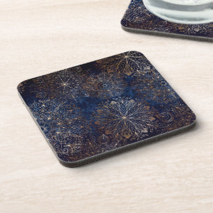 Elegantes Gold- und Dark Blue Floral Mandala Muste Getränkeuntersetzer