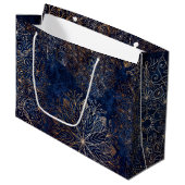 Elegantes Gold- und Dark Blue Floral Mandala Muste Große Geschenktüte (Vorderseite Schrägansicht)