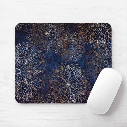 Elegantes Gold- und Dark Blue Floral Mandala Muste Mousepad (Mit Mouse)