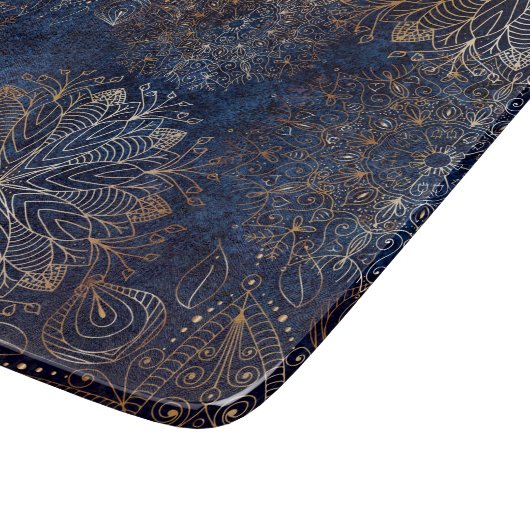 Elegantes Gold- und Dark Blue Floral Mandala Muste Schneidebrett (Ecke)