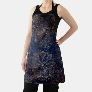 Elegantes Gold- und Dark Blue Floral Mandala Muste Schürze