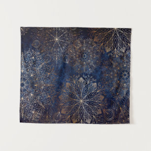 Elegantes Gold- und Dark Blue Floral Mandala Muste Wandteppich